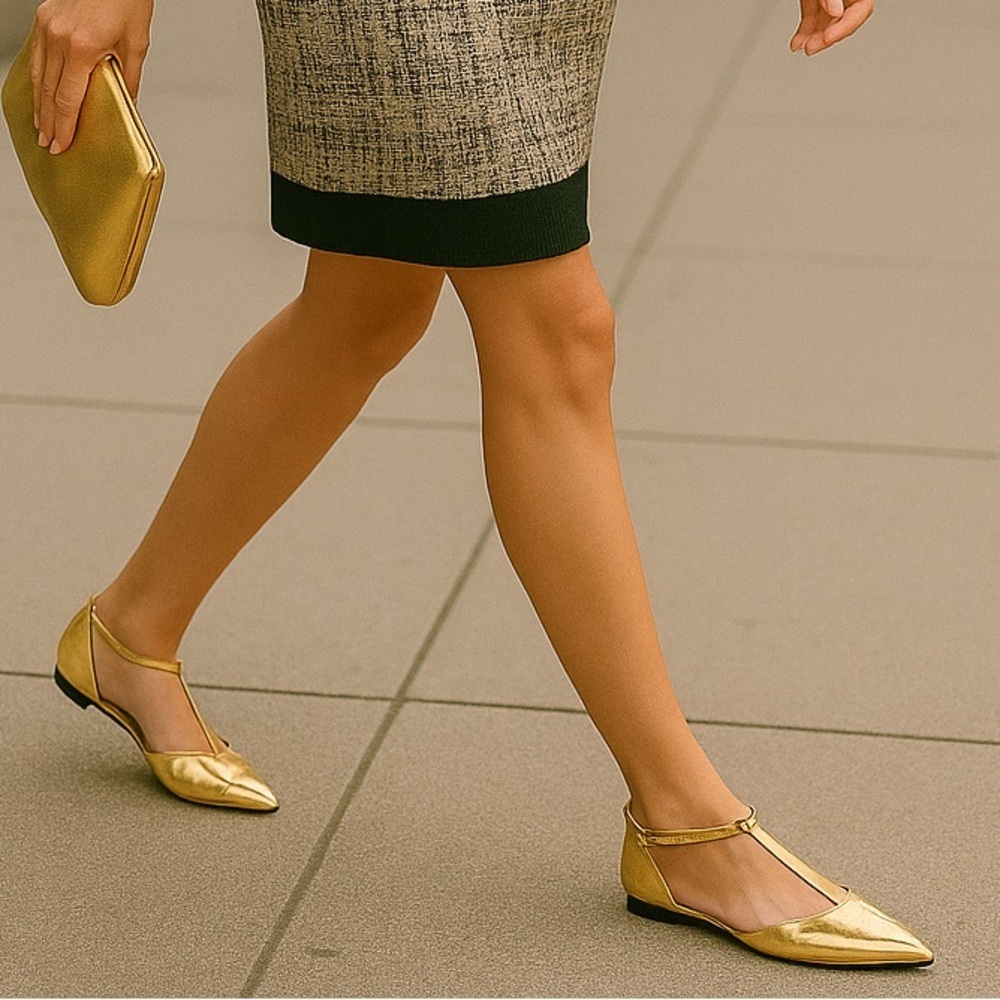 Worthington Kendie Metallic Gold Pointed Toe Flats | Size 7.5M | New with Tag - Picture 2 of 9
